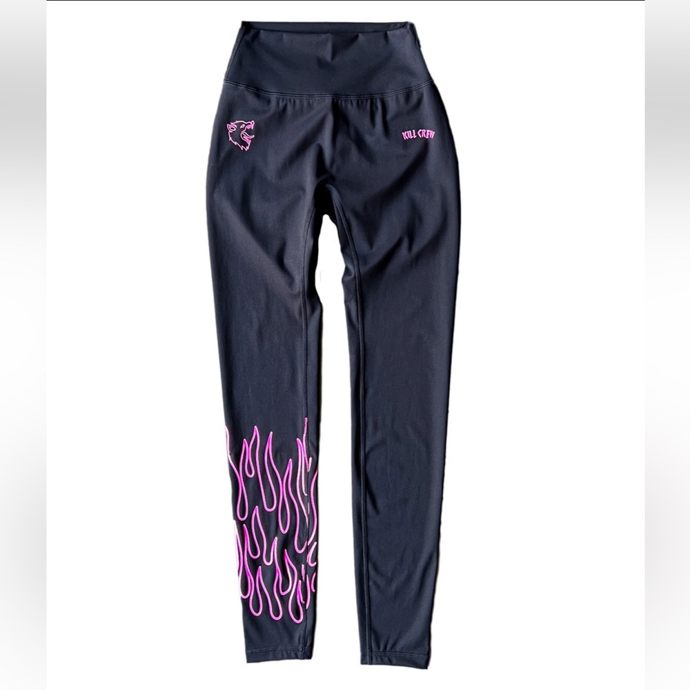 Kill Crew Black Leggings with Pink Flame Design